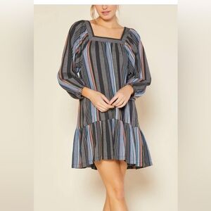 Outerknown Miro Dress Ruffle Fes Organic Cotton Stripe Woman Size NEW